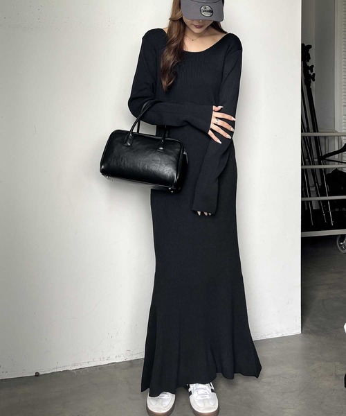 セール】【選べる2丈】バックオープンニットワンピース(ロング/ミニ