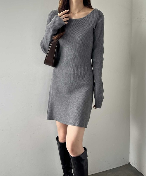 nelliy.（ネルリー）の「【選べる2丈】バックオープンニットワンピース(ロング/ミニ)（ワンピース・レディース・グレー/ブラック/グレー系その他/ブラック系その他・LARGE/MEDIUM）」の20枚目の写真