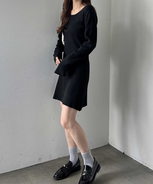 nelliy.（ネルリー）の「【選べる2丈】バックオープンニットワンピース(ロング/ミニ)（ワンピース・レディース・グレー/ブラック/グレー系その他/ブラック系その他・LARGE/MEDIUM）」の7枚目の写真