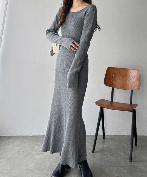 nelliy.（ネルリー）の「【選べる2丈】バックオープンニットワンピース(ロング/ミニ)（ワンピース・レディース・グレー/ブラック/グレー系その他/ブラック系その他・LARGE/MEDIUM）」の14枚目の写真