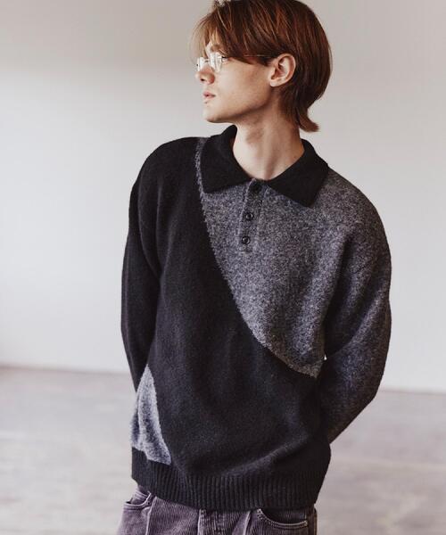 tk.TAKEO KIKUCHI（ティーケータケオキクチ）の「カーブスイッチニットポロシャツ（ニット/セーター・メンズ・ブラック系/ライトグレー/ライトグレー系/ブラック/ブラウン系その他/ブラウン系その他2・01/02/03）」の3枚目の写真