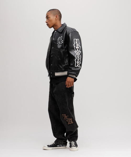 アヴィレックス　ブラックレザーアウタージャケット アヴィレックス AVIREX 《50th Anniversary》GRAPHIC VARSITY LEATHER
