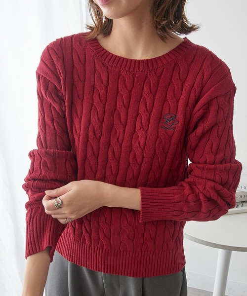 新品 POLO BCS ポロ 秋冬 イタリア糸 ケーブル編み ウールニット L 青 【I50361】 メンズ ミドルゲージ ニット セーター メランジ