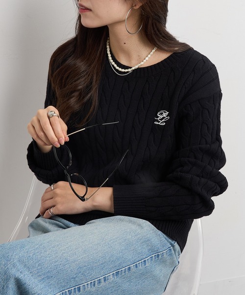 POLO BCS(ポロ ビーシーエス)の「【POLO BCS】ZOZO限定商品 ケーブル編み ワンポイントPOLO刺繍ニットプルオーバー(ニット/セーター・レディース・ネイビー/レッド/グレー/ブラック・L/M)」の6枚目の写真