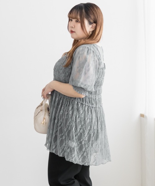 CLETTE(クレット)の「CLETTEオリジナルクロスフラワーレースシャーリングブラウス(シャツ/ブラウス・レディース・ブルー/ブラック/アイボリー/ラベンダー・4L/3L/LL)」の14枚目の写真