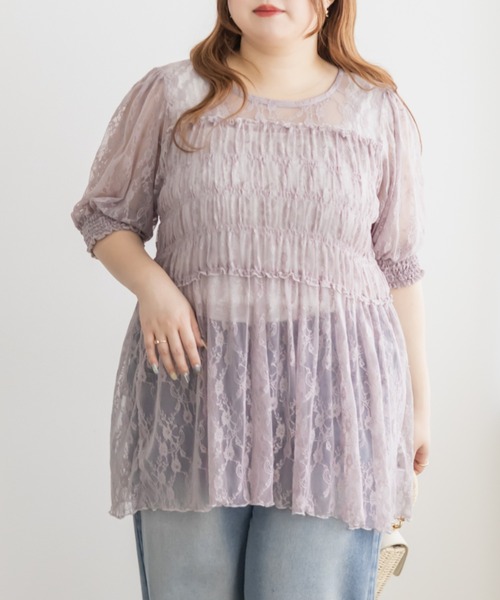CLETTE(クレット)の「CLETTEオリジナルクロスフラワーレースシャーリングブラウス(シャツ/ブラウス・レディース・ブルー/ブラック/アイボリー/ラベンダー・4L/3L/LL)」の18枚目の写真