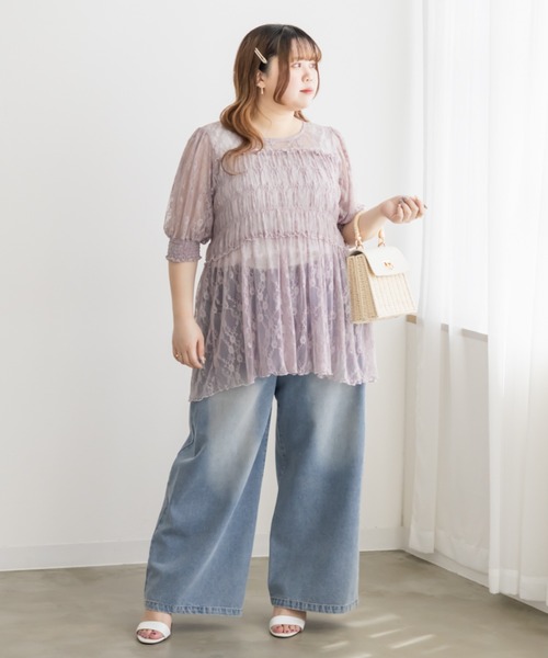 CLETTE(クレット)の「CLETTEオリジナルクロスフラワーレースシャーリングブラウス(シャツ/ブラウス・レディース・ブルー/ブラック/アイボリー/ラベンダー・4L/3L/LL)」の21枚目の写真