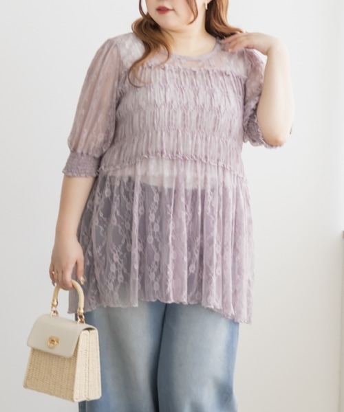CLETTE(クレット)の「CLETTEオリジナルクロスフラワーレースシャーリングブラウス(シャツ/ブラウス・レディース・ブルー/ブラック/アイボリー/ラベンダー・4L/3L/LL)」の19枚目の写真