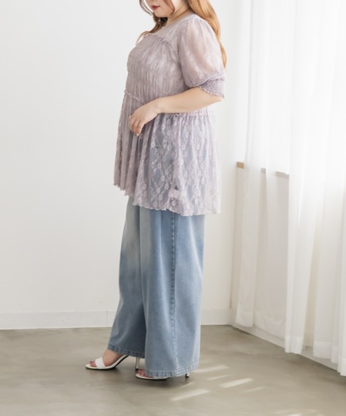 CLETTE(クレット)の「CLETTEオリジナルクロスフラワーレースシャーリングブラウス(シャツ/ブラウス・レディース・ブルー/ブラック/アイボリー/ラベンダー・4L/3L/LL)」の22枚目の写真