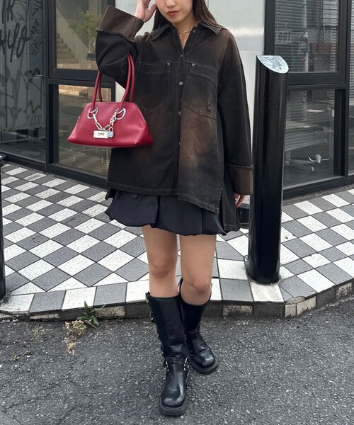 CIAOPANIC(チャオパニック)の「オーバーダイデニムBIGシャツジャケット(シャツ/ブラウス・レディース・ブラウン/ブルー・ONE SIZE)」の9枚目の写真