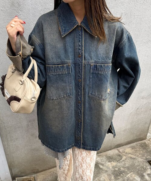 CIAOPANIC(チャオパニック)の「オーバーダイデニムBIGシャツジャケット(シャツ/ブラウス・レディース・ブラウン/ブルー・ONE SIZE)」の10枚目の写真