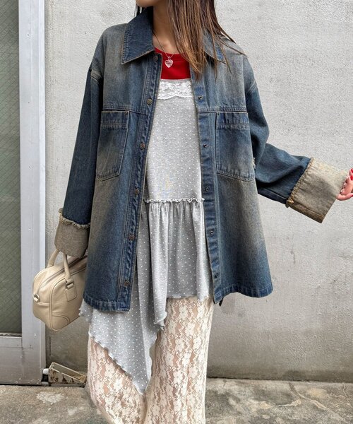 CIAOPANIC(チャオパニック)の「オーバーダイデニムBIGシャツジャケット(シャツ/ブラウス・レディース・ブラウン/ブルー・ONE SIZE)」の12枚目の写真