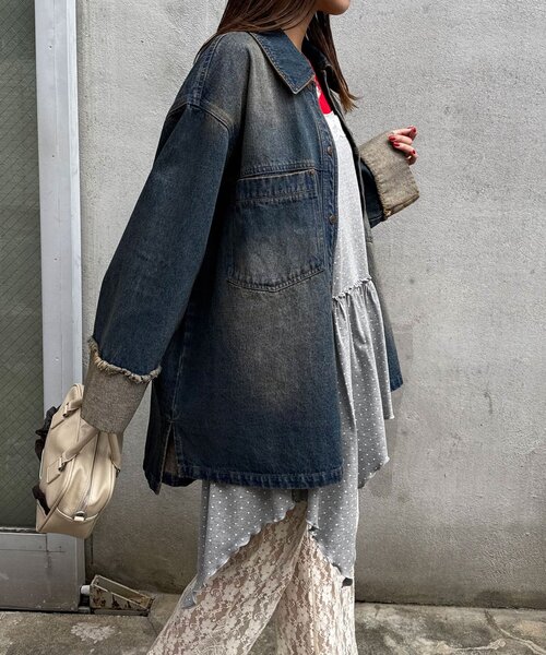 CIAOPANIC(チャオパニック)の「オーバーダイデニムBIGシャツジャケット(シャツ/ブラウス・レディース・ブラウン/ブルー・ONE SIZE)」の13枚目の写真