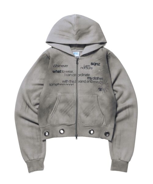 SEQUENZ（シークエンズ）の「＊新色追加【sqnz（エスキュンズ）】sqnz eyelet fit zip pk / レディース ジップパーカー フーディ ハトメ スタッズ ダフルジップ 裏起毛 ≪SET UP着用可能≫（パーカー・レディース・その他1/グレー/ブラック/ピンク/ライトグレー・FREE）」の3枚目の写真