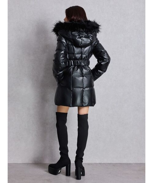 セール】GDベルト付きフェイクレザーロングダウンコート（ダウン