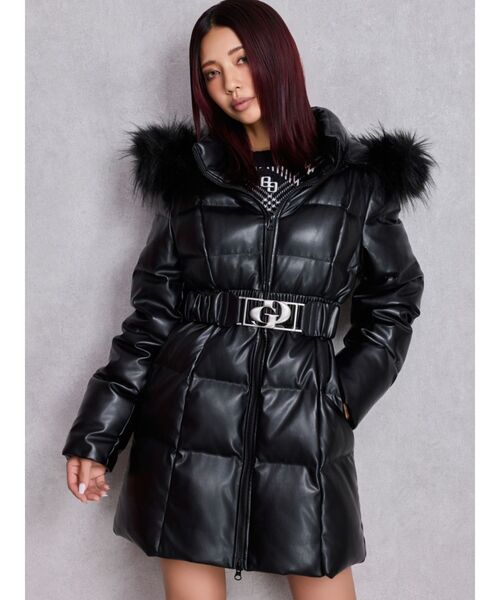 GYDA(ジェイダ)の「GDベルト付きフェイクレザーロングダウンコート(ダウンジャケット/コート・レディース・ブラック・SMALL/MEDIUM)」の22枚目の写真