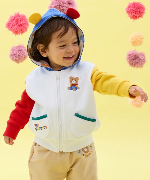 HOT BISCUITS（ホットビスケッツ）の「マルチカラー 裏毛パイル くまみみパーカー（パーカー・キッズ・ホワイト/グレー・80ｃｍ/90cm/100cm/120cm/110cm）」の2枚目の写真