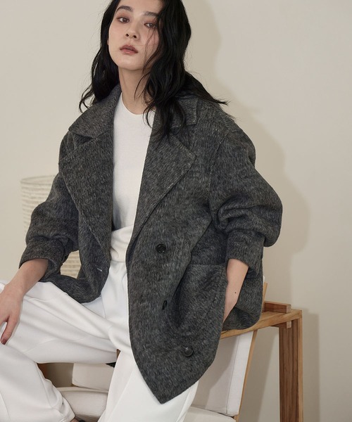 2025AW】【ウール70％】ビッグカラー ミドル丈 コクーン コート