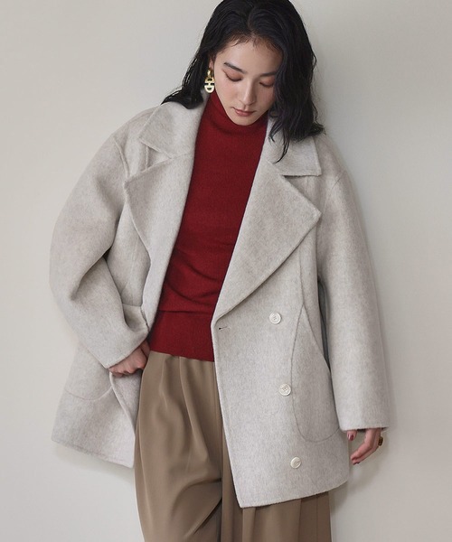 セール】【2025AW】【ウール70％】ビッグカラー ミドル丈 コクーン