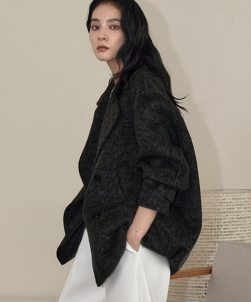 セール】【2025AW】【ウール70％】ビッグカラー ミドル丈