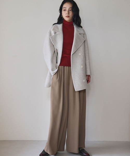 ELFRANK(エルフランク)の「【ウール70%】ビッグカラー ミドル丈 コクーン コート ウールコート(ピーコート・レディース・チャコールグレー/グレー/ライトベージュ・FREE)」の10枚目の写真