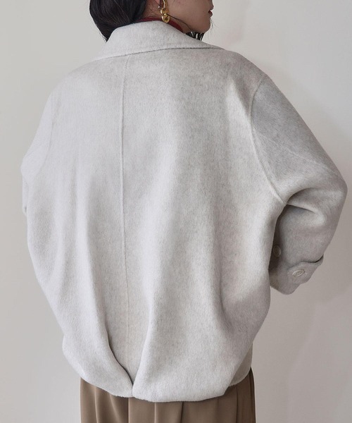ELFRANK(エルフランク)の「【ウール70%】ビッグカラー ミドル丈 コクーン コート ウールコート(ピーコート・レディース・チャコールグレー/グレー/ライトベージュ・FREE)」の12枚目の写真