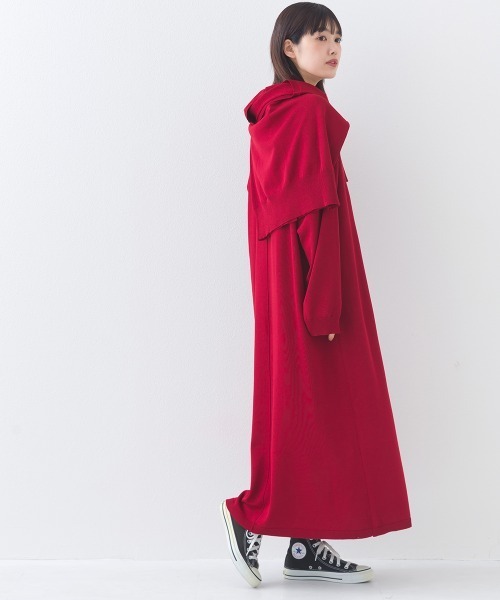 OMNES（オムネス）の「ハイゲージクルーネックリンキングニットロングワンピース（ワンピース・レディース・ダークグレー/レッド/ブラウン・FREE）」の9枚目の写真