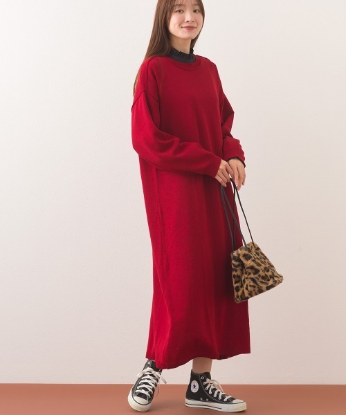 OMNES（オムネス）の「ハイゲージクルーネックリンキングニットロングワンピース（ワンピース・レディース・ダークグレー/レッド/ブラウン・FREE）」の12枚目の写真
