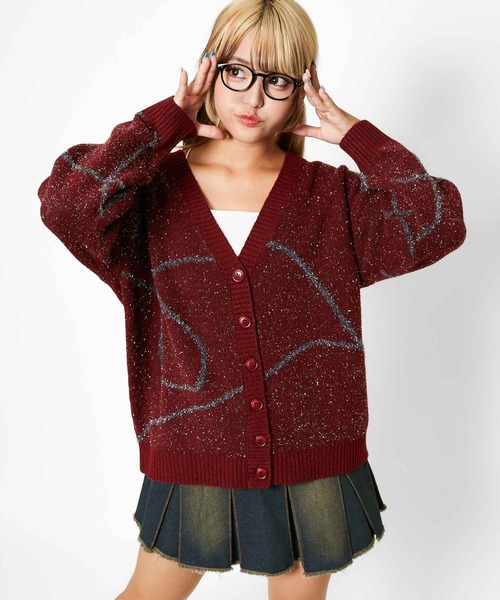 GORGE（ゴージ）の「《ラメライン×アートタッチ》ルーズシルエットカーディガン レディース メンズ兼用（カーディガン/ボレロ・レディース・ブラウン/ボルドー/オフホワイト/グレー・F）」の5枚目の写真