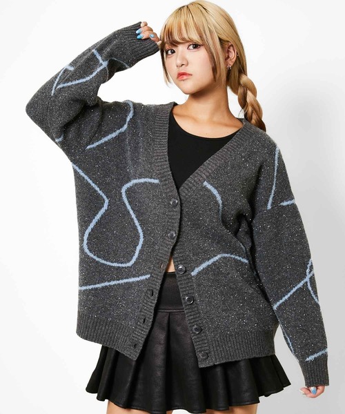 GORGE（ゴージ）の「《ラメライン×アートタッチ》ルーズシルエットカーディガン レディース メンズ兼用（カーディガン/ボレロ・レディース・ブラウン/ボルドー/オフホワイト/グレー・F）」の7枚目の写真