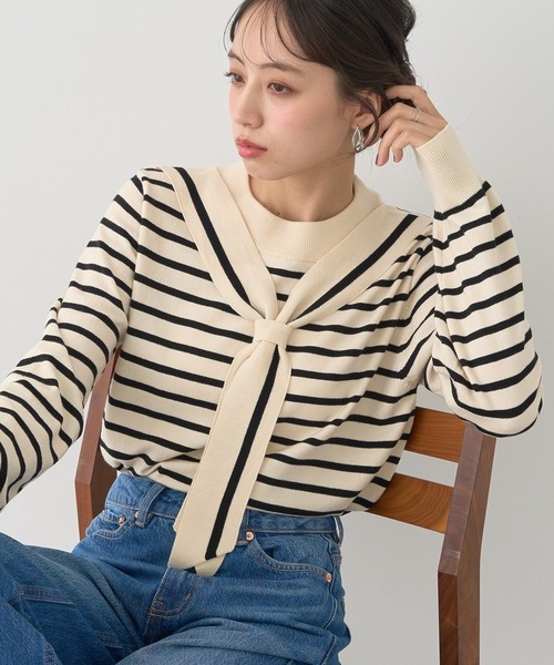 earth music&ecology(アースミュージックアンドエコロジー)の「ボウタイニットプルオーバー(ニット/セーター・レディース・その他7/ブラック/レッド・FREE)」の1枚目の写真