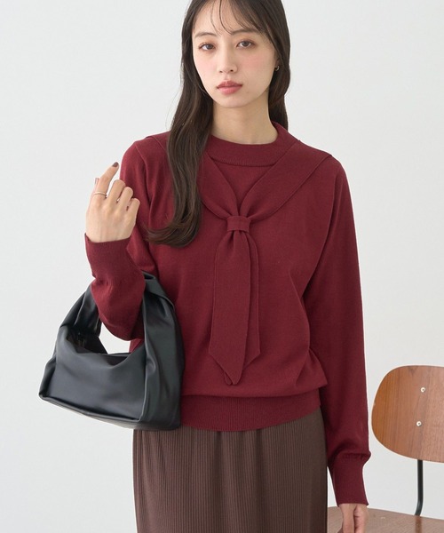 earth music&ecology(アースミュージックアンドエコロジー)の「ボウタイニットプルオーバー(ニット/セーター・レディース・その他7/ブラック/レッド・FREE)」の3枚目の写真