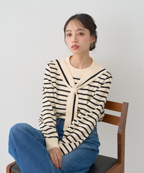 earth music&ecology(アースミュージックアンドエコロジー)の「ボウタイニットプルオーバー(ニット/セーター・レディース・その他7/ブラック/レッド・FREE)」の4枚目の写真