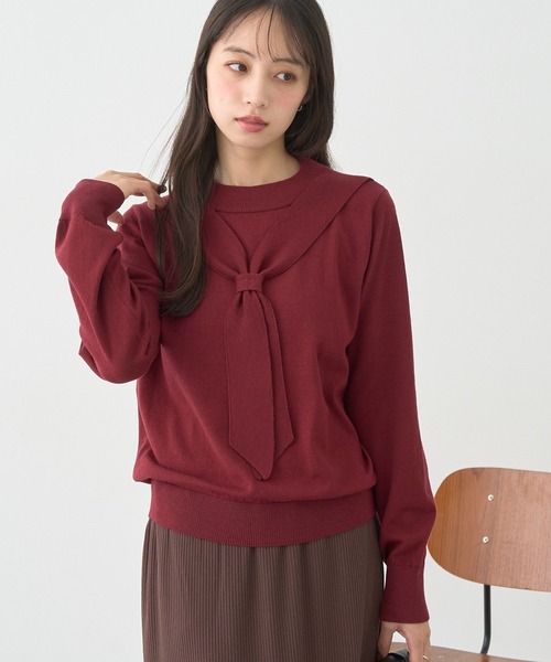 earth music&ecology(アースミュージックアンドエコロジー)の「ボウタイニットプルオーバー(ニット/セーター・レディース・その他7/ブラック/レッド・FREE)」の13枚目の写真