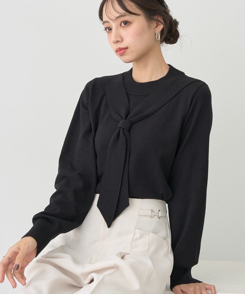 earth music&ecology(アースミュージックアンドエコロジー)の「ボウタイニットプルオーバー(ニット/セーター・レディース・その他7/ブラック/レッド・FREE)」の8枚目の写真