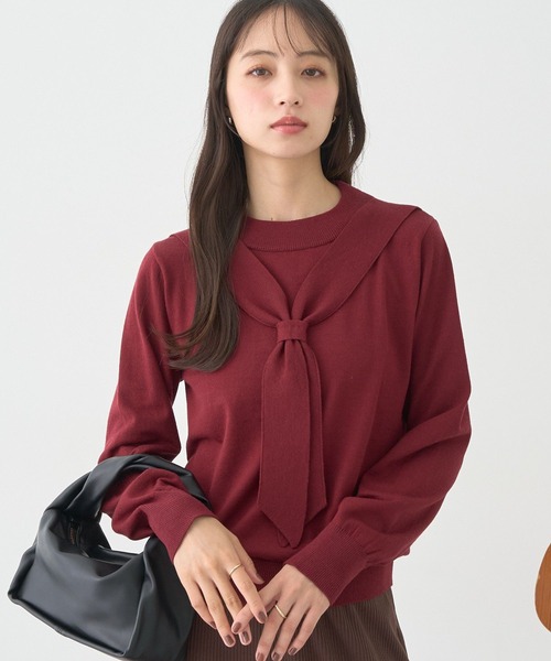 earth music&ecology(アースミュージックアンドエコロジー)の「ボウタイニットプルオーバー(ニット/セーター・レディース・その他7/ブラック/レッド・FREE)」の14枚目の写真