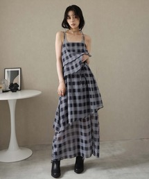 レイヤードシアーチェックキャミワンピース
