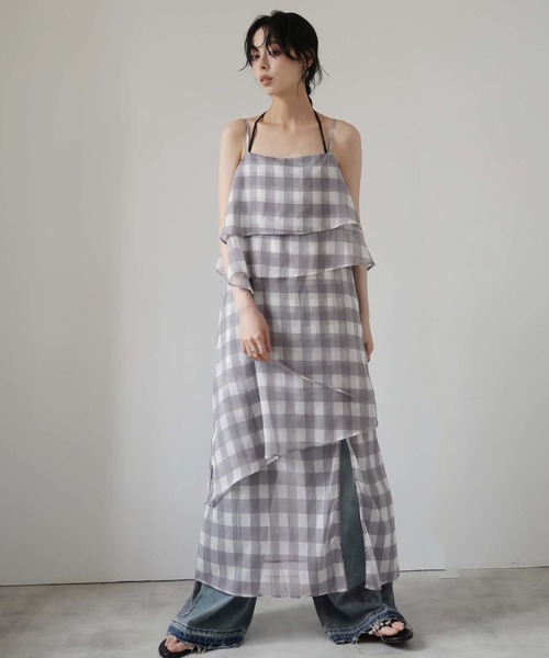 Ulysses(ユリシス)の「レイヤードシアーチェックキャミワンピース(ワンピース・レディース・ホワイト/ブラック・S/M)」の17枚目の写真