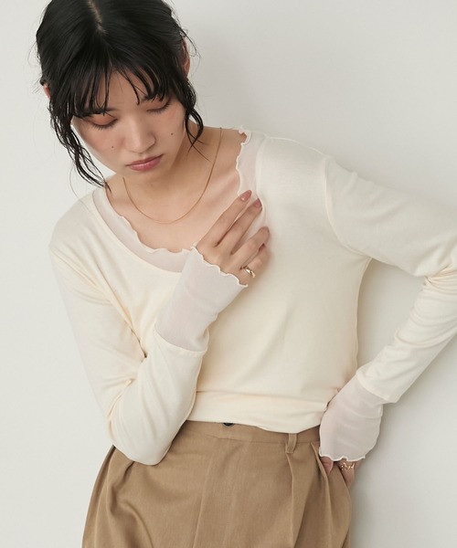 forksy.(フォルクシー)の「【forksy.】シアー切り替えメローロングTシャツ(Tシャツ/カットソー・レディース・ホワイト系/ブラック/チャコール/レッド/ブラウン・FREE)」の2枚目の写真