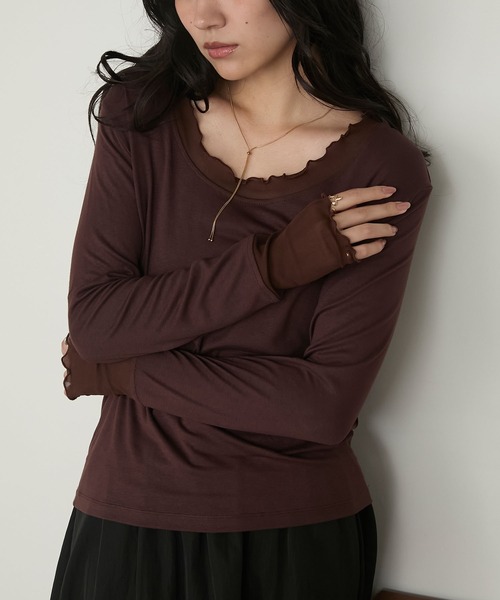 ちー@次回発送 セール】【forksy.】シアー切り替えメローロングTシャツ（Tシャツ