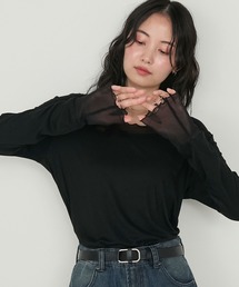 【forksy.】シアー切り替えメローロングTシャツ