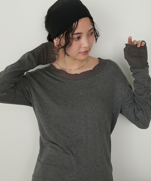 トップス syy forksy.】シアー切り替えメローロングTシャツ forksy.│MONO