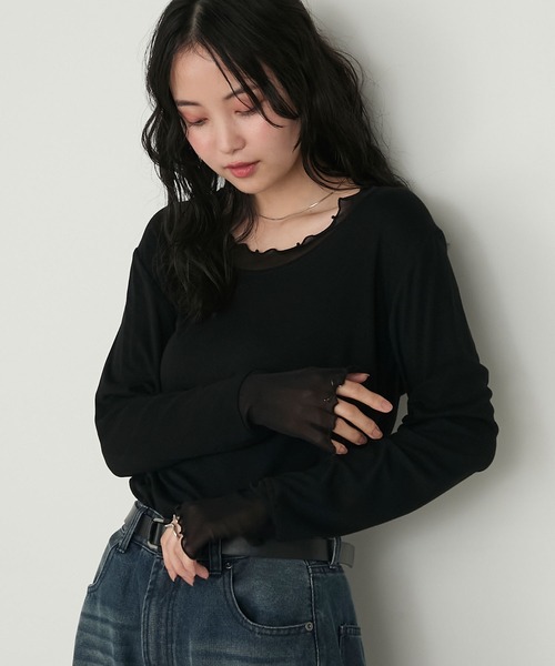 トップス syy forksy.】シアー切り替えメローロングTシャツ forksy.│MONO