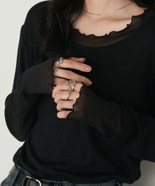 forksy.(フォルクシー)の「【forksy.】シアー切り替えメローロングTシャツ(Tシャツ/カットソー・レディース・ホワイト系/ブラック/チャコール/レッド/ブラウン・FREE)」の16枚目の写真