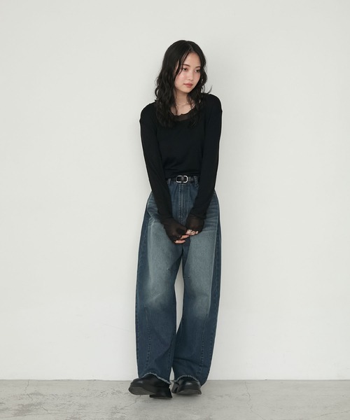 forksy.(フォルクシー)の「【forksy.】シアー切り替えメローロングTシャツ(Tシャツ/カットソー・レディース・ホワイト系/ブラック/チャコール/レッド/ブラウン・FREE)」の20枚目の写真