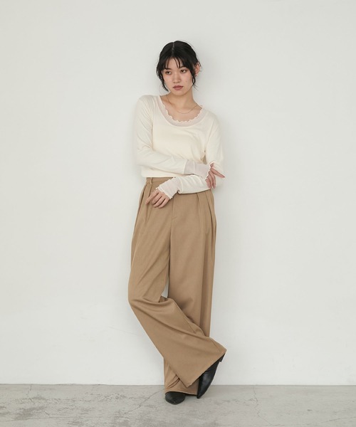 forksy.(フォルクシー)の「【forksy.】シアー切り替えメローロングTシャツ(Tシャツ/カットソー・レディース・ホワイト系/ブラック/チャコール/レッド/ブラウン・FREE)」の10枚目の写真