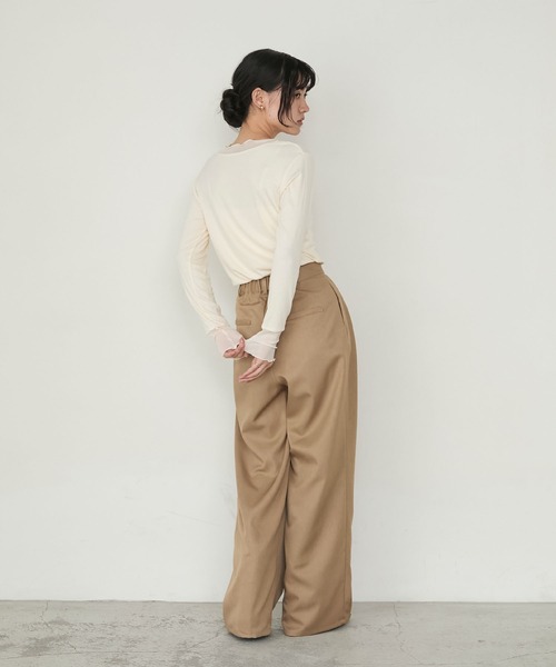 forksy.(フォルクシー)の「【forksy.】シアー切り替えメローロングTシャツ(Tシャツ/カットソー・レディース・ホワイト系/ブラック/チャコール/レッド/ブラウン・FREE)」の12枚目の写真
