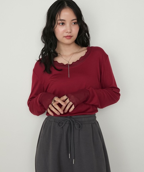 forksy.】シアー切り替えメローロングTシャツ（Tシャツ/カットソー