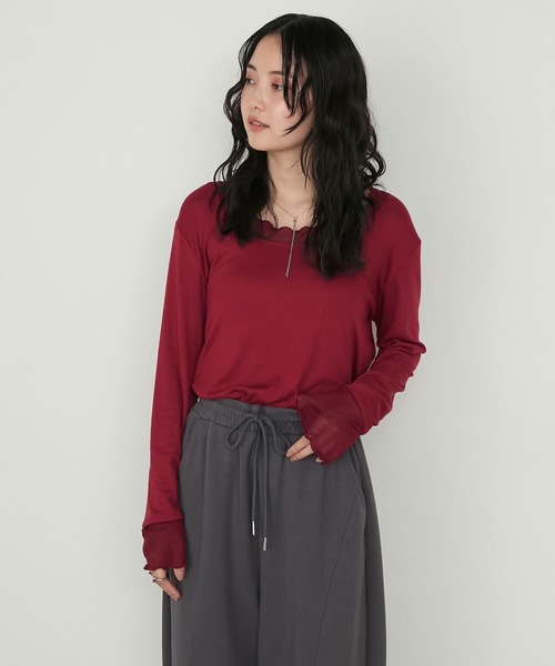 トップス syy forksy.】シアー切り替えメローロングTシャツ forksy.│MONO
