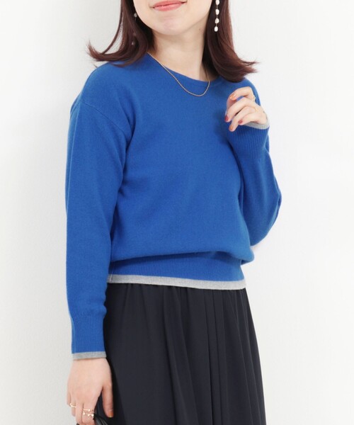 MICO COULIER（ミコクリエ）の「カシミヤ100 配色クルーネックプルオーバーニット（ニット/セーター・レディース・ロイヤルブルー/グレイッシュブルー/ライトパープル/ピンク/ピンク系その他・38）」の7枚目の写真